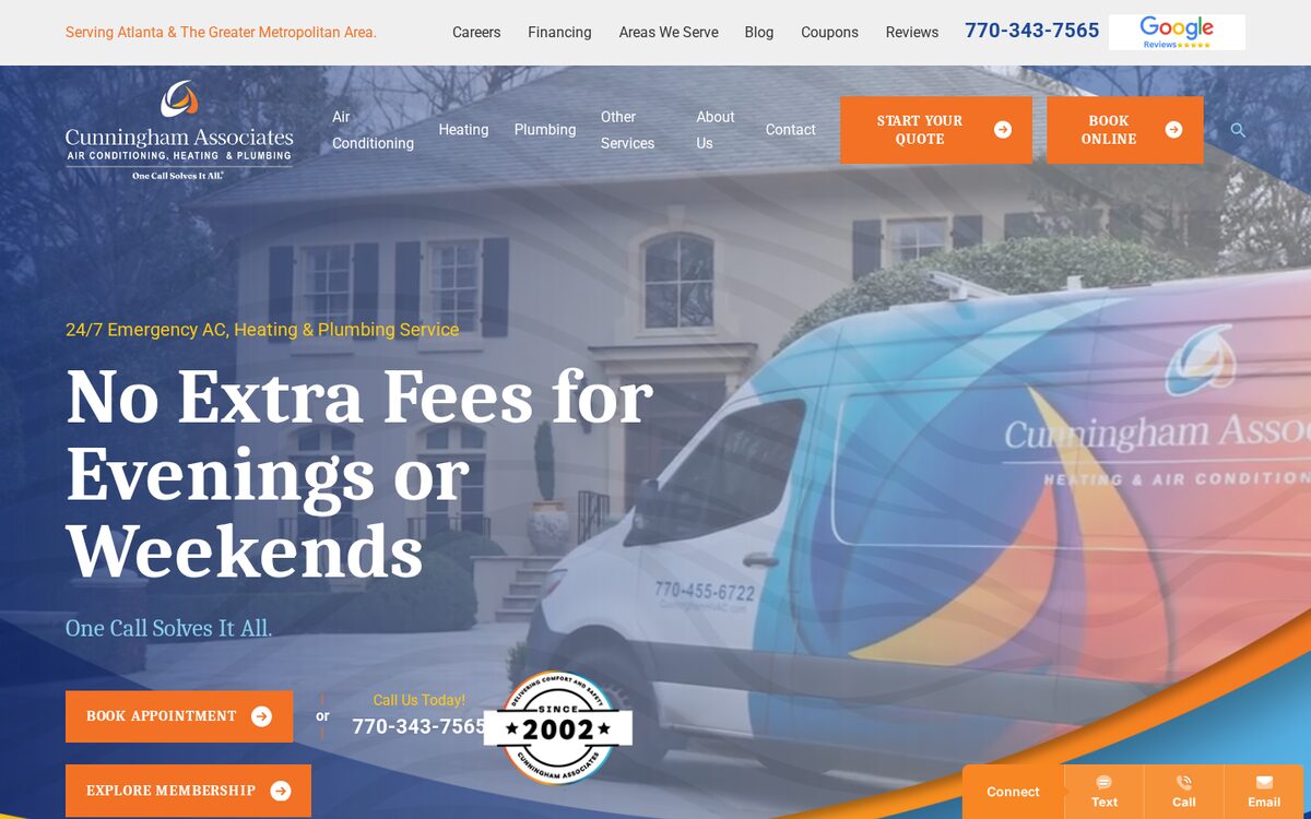 Cunningham Associates Air Conditioning, Heating & Plumbing HVAC website homepage