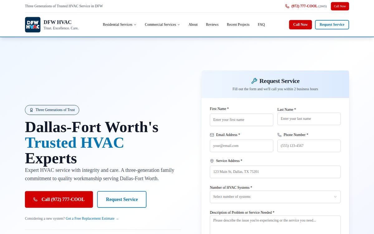 DFW HVAC HVAC website homepage