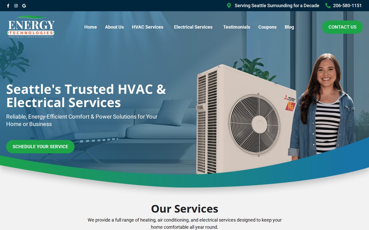 Energy Technologies HVAC website homepage