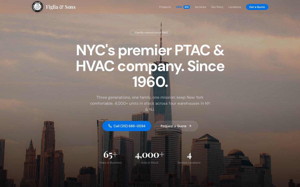 Figlia & Sons HVAC website homepage