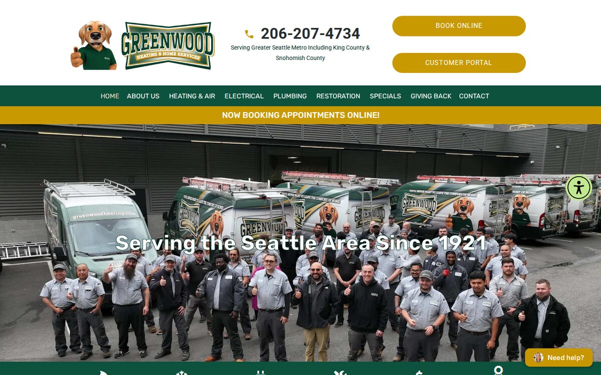 Greenwood Heating and Home Services HVAC website homepage