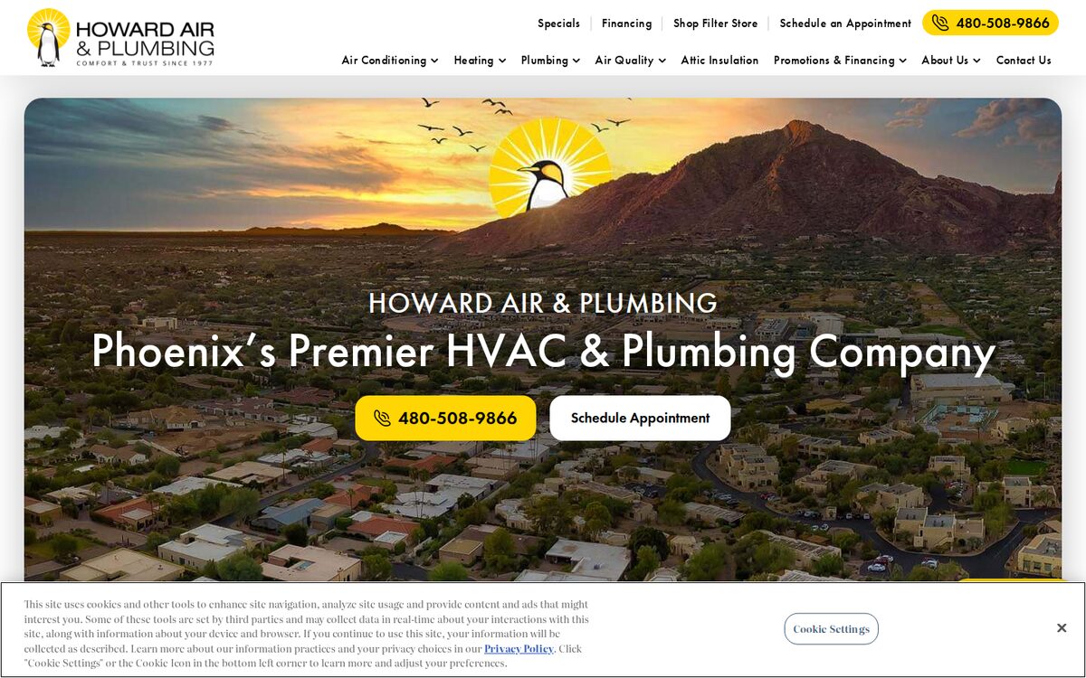 Howard Air & Plumbing HVAC website homepage