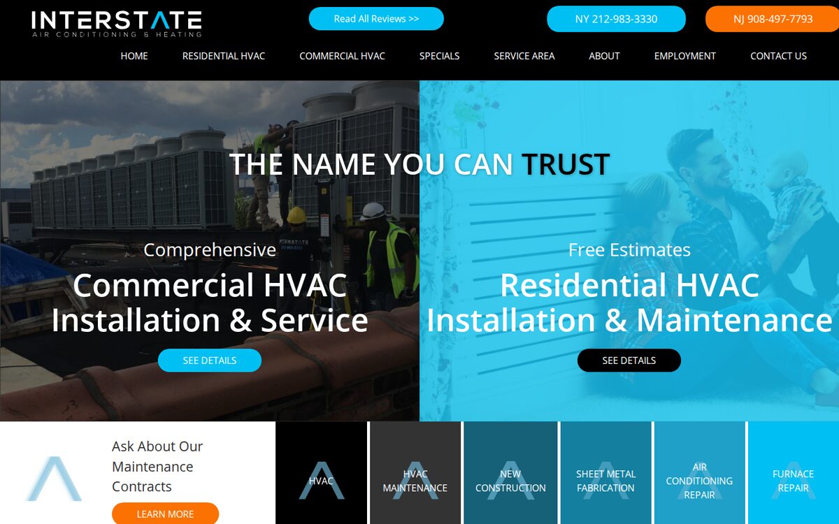Interstate Air Conditioning & Heating HVAC website homepage