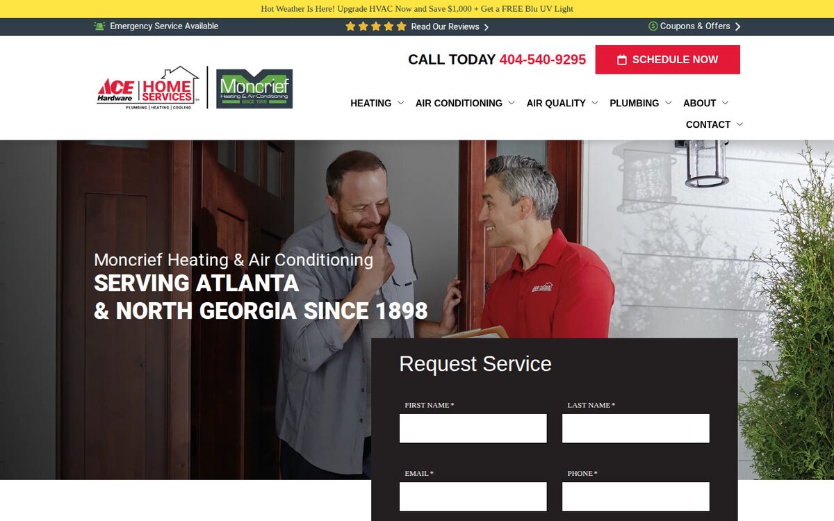 Moncrief Heating & Air Conditioning HVAC website homepage