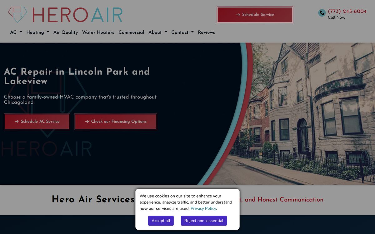 Hero Air Services HVAC website homepage