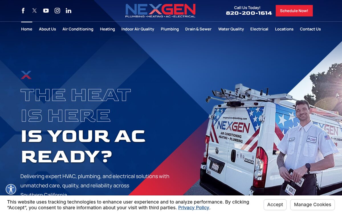 NexGen Air Conditioning, Heating & Plumbing HVAC website homepage