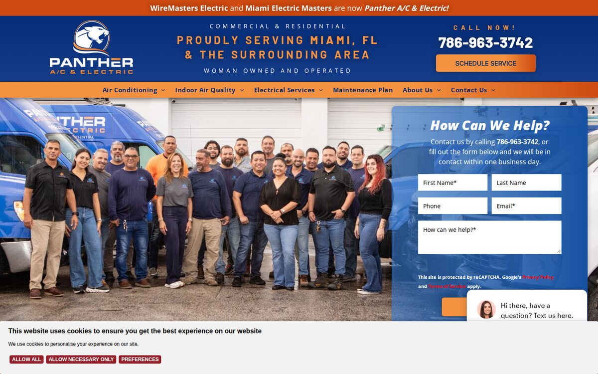 Panther A/C & Electric HVAC website homepage