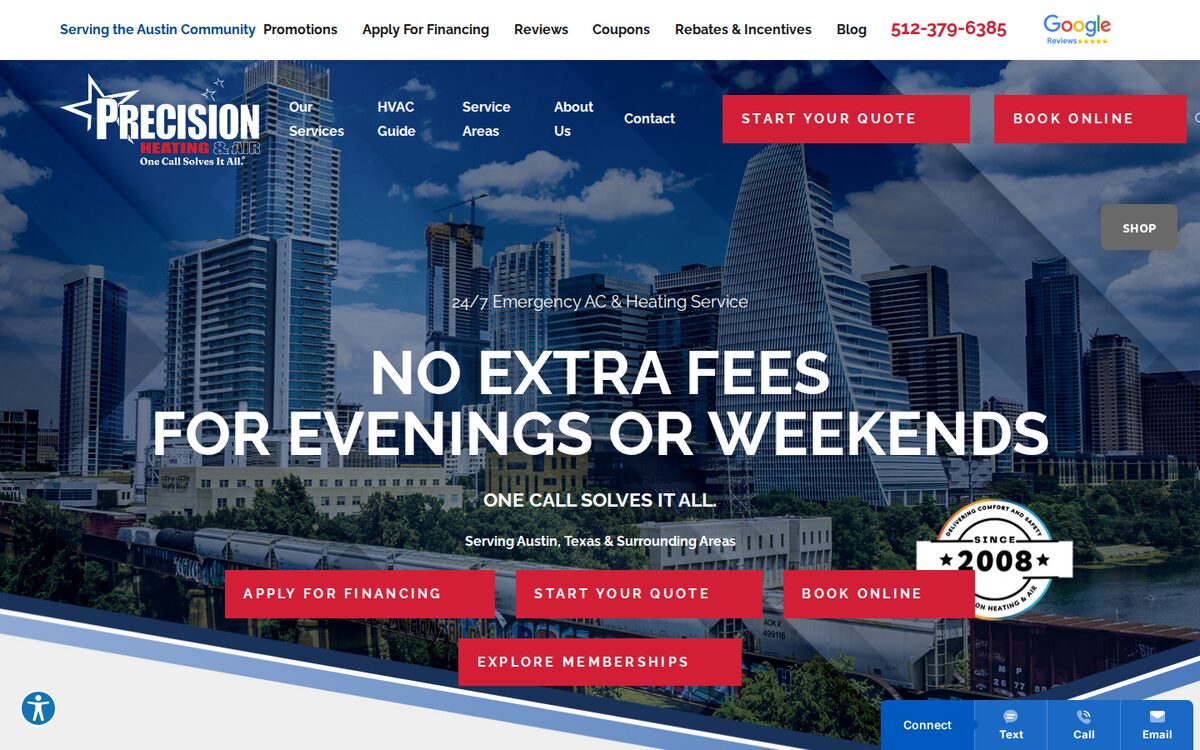Precision Heating & Air HVAC website homepage