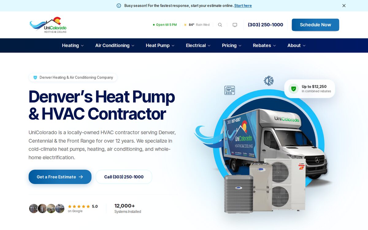 UniColorado Heating & Cooling HVAC website homepage