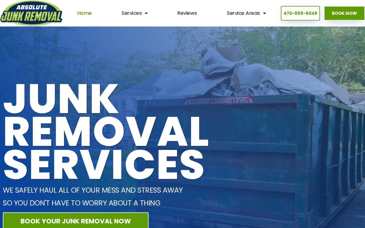 Absolute Junk Removal junk removal website homepage
