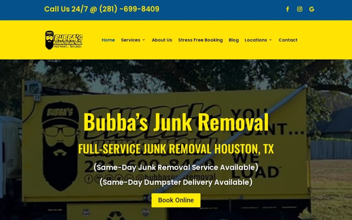 Bubbas Junk Removal And Property Preservation pearland junk removal website homepage