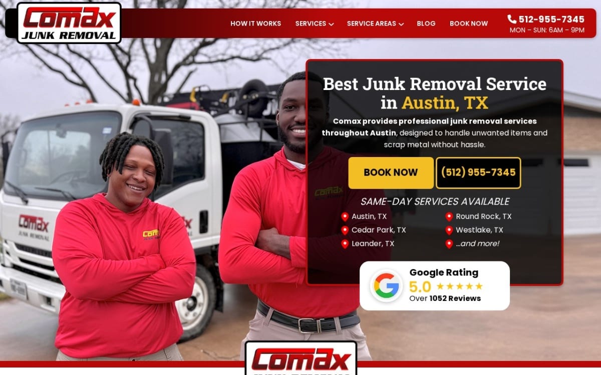 Comax Junk Removal junk removal website homepage