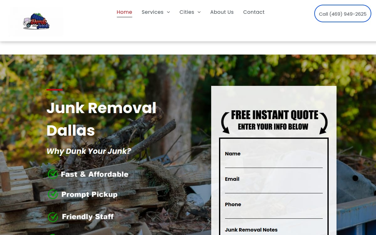 Dunk Your Junk junk removal website homepage