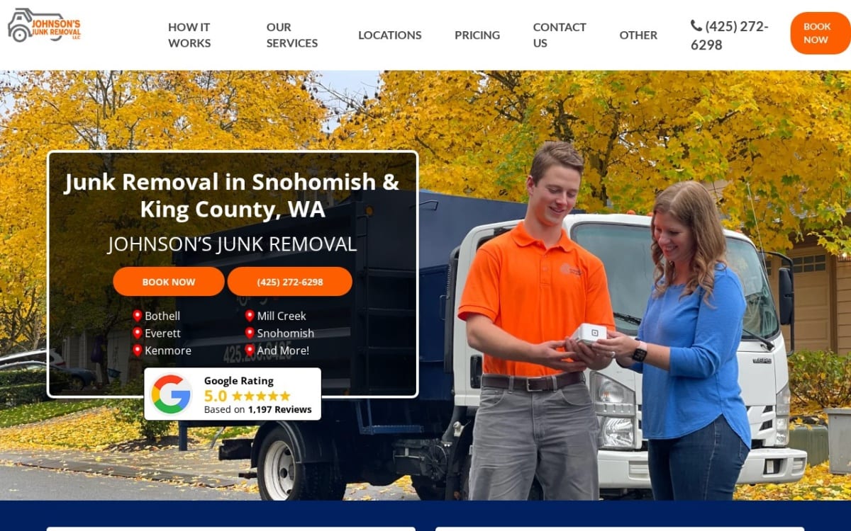 Johnson's Junk Removal LLC junk removal website homepage