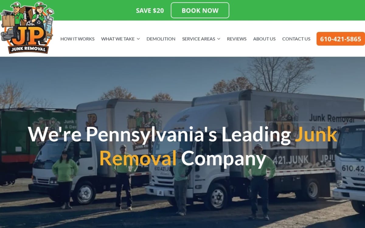 JP Junk Removal junk removal website homepage