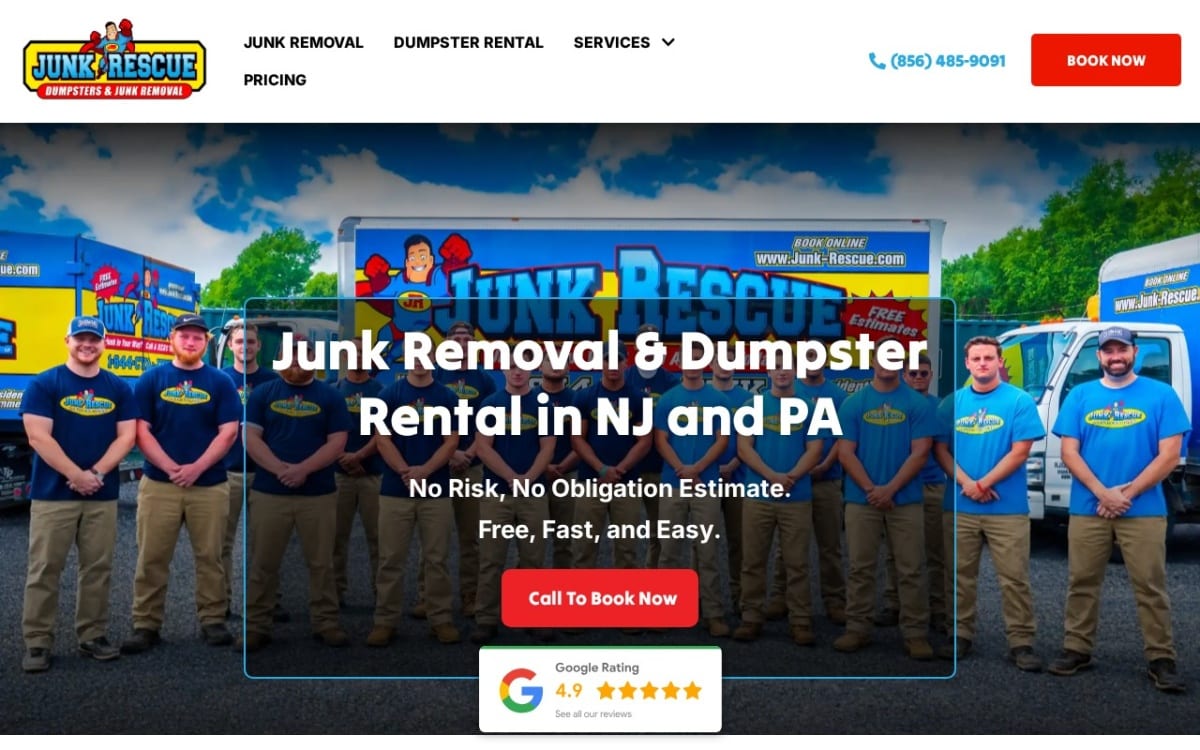 Junk Rescue & Dumpster Rentals junk removal website homepage