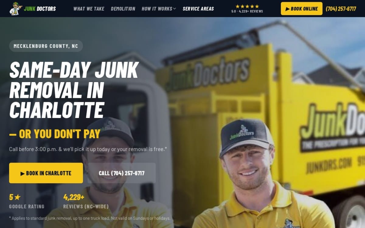 Junk Doctors junk removal website homepage