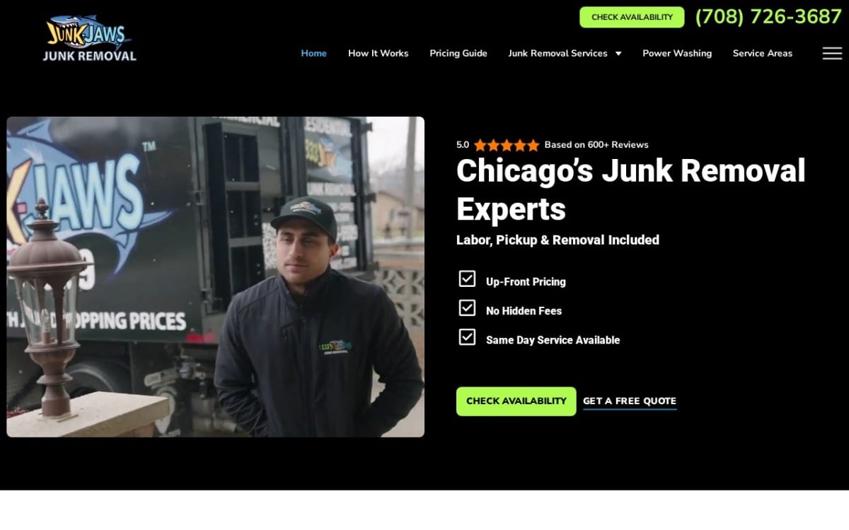 Junk Jaws junk removal website homepage