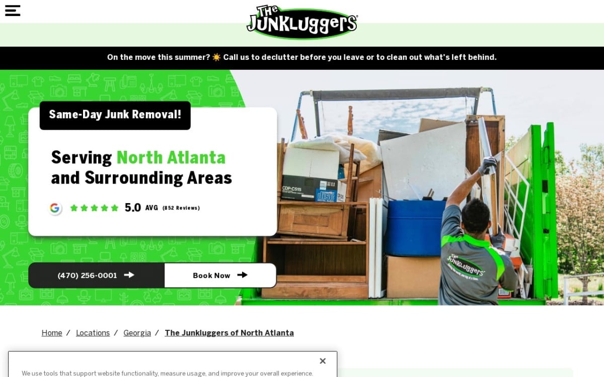 The Junkluggers of North Atlanta junk removal website homepage