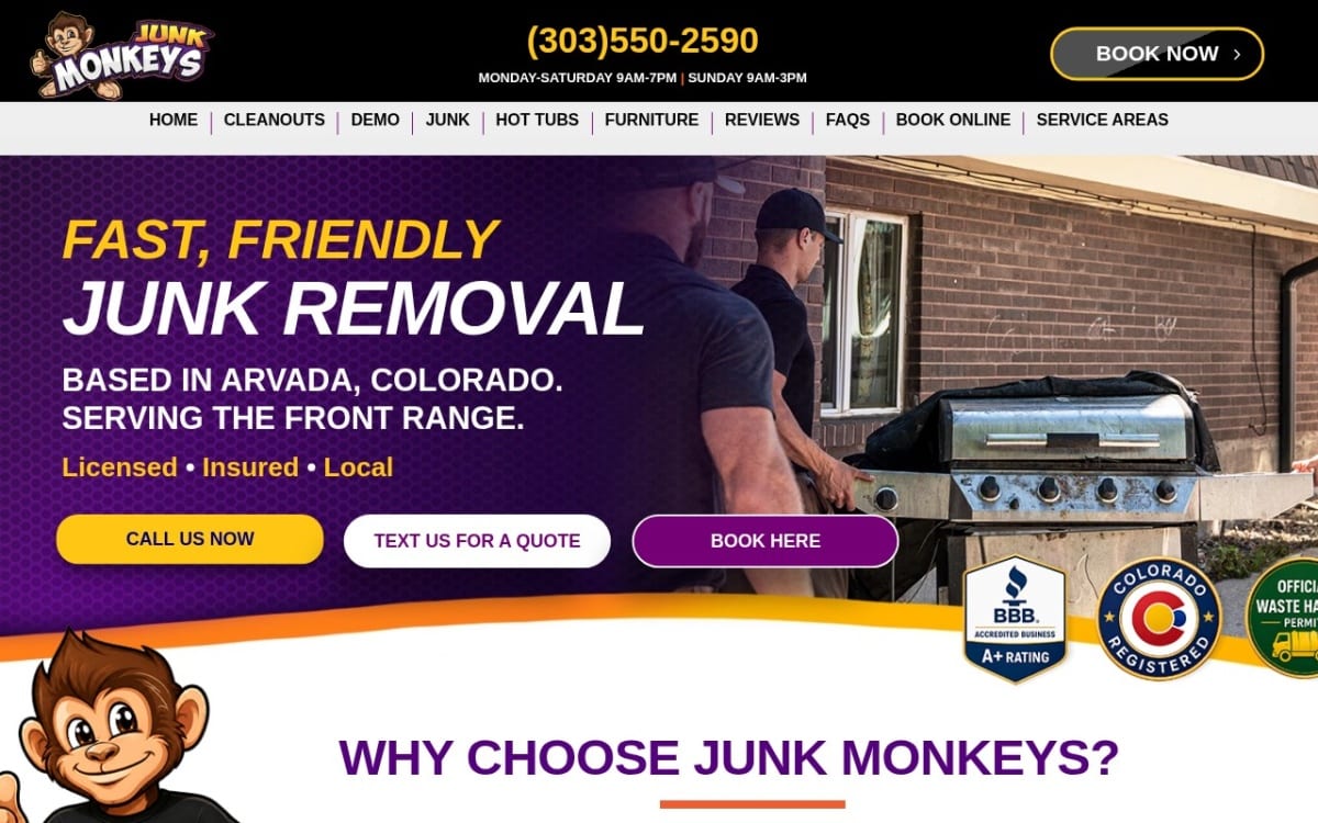 Junk Monkeys Junk Removal junk removal website homepage
