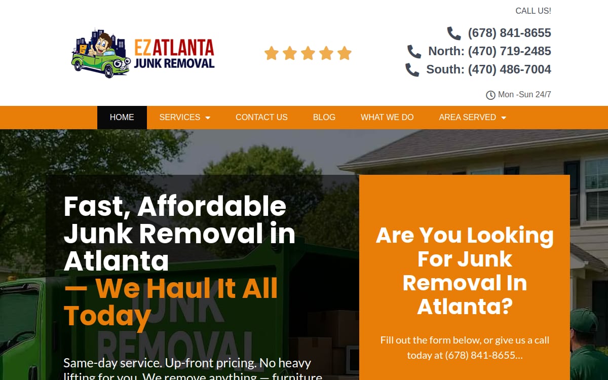 EZ Atlanta Junk Removal junk removal website homepage