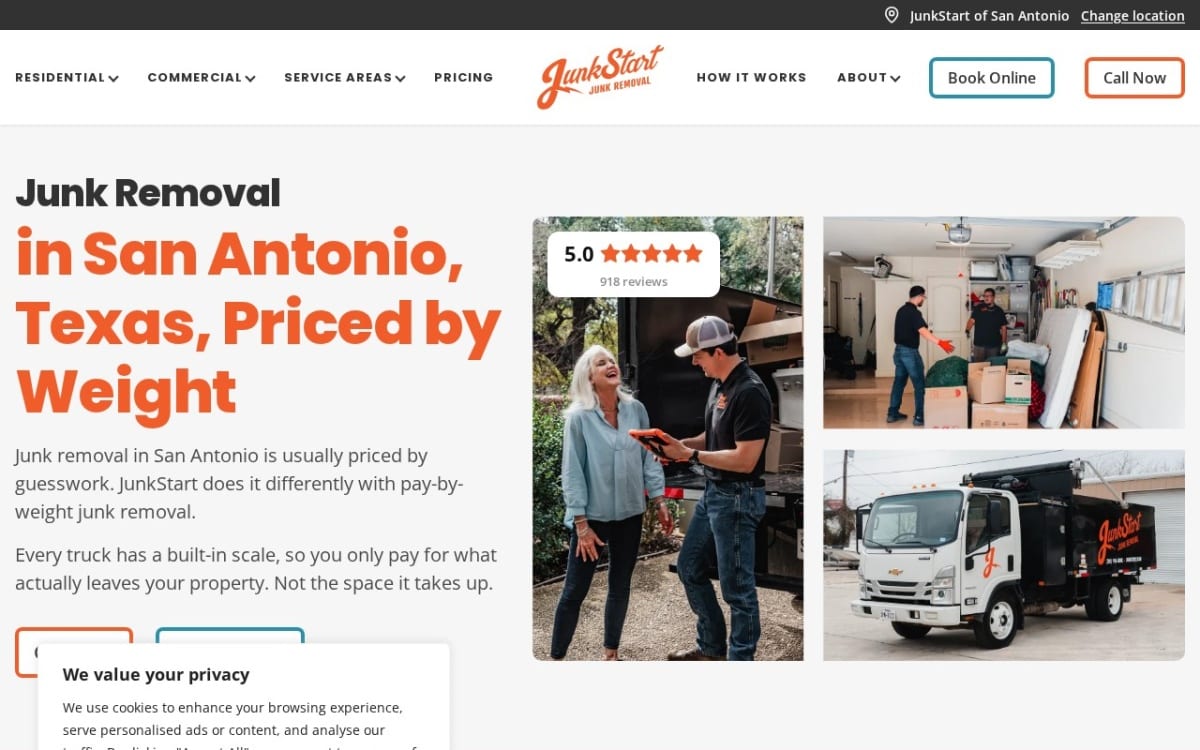 JunkStart Junk Removal junk removal website homepage