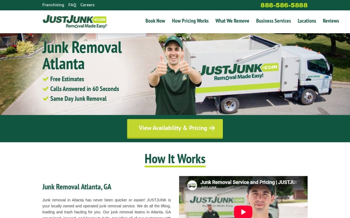 JUSTJUNK Atlanta junk removal website homepage