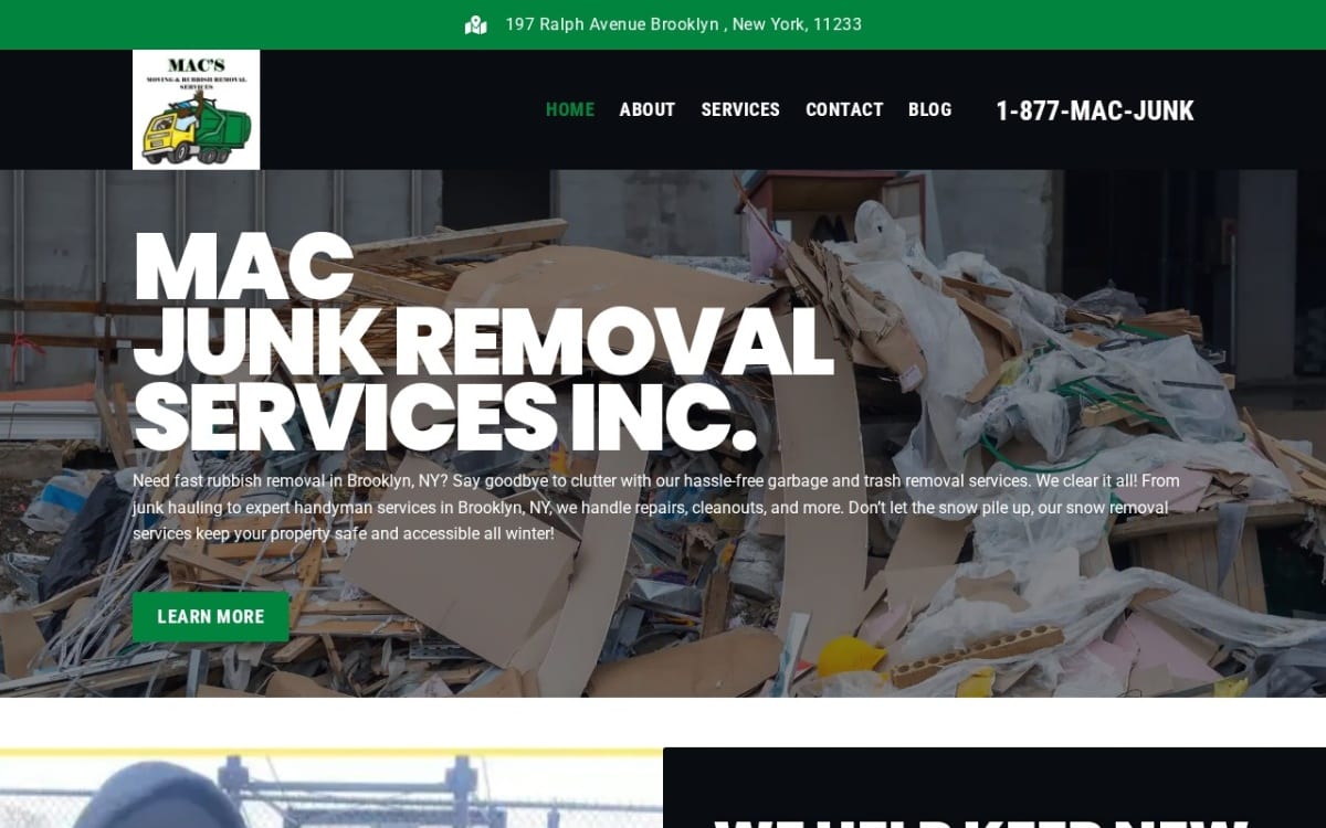 MAC JUNK REMOVAL SERVICES INC. junk removal website homepage