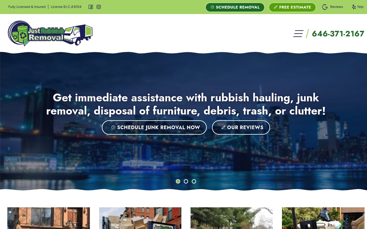 Just Rubbish Removal junk removal website homepage