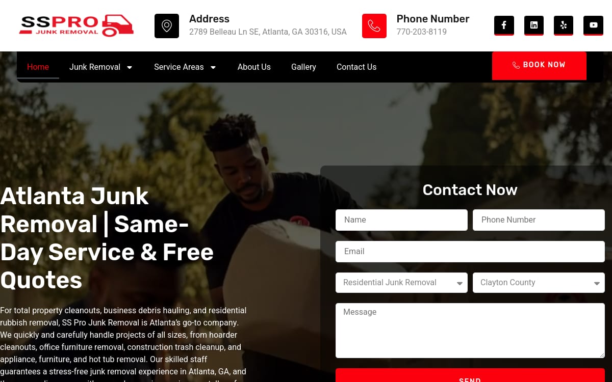 SS PRO JUNK REMOVAL junk removal website homepage