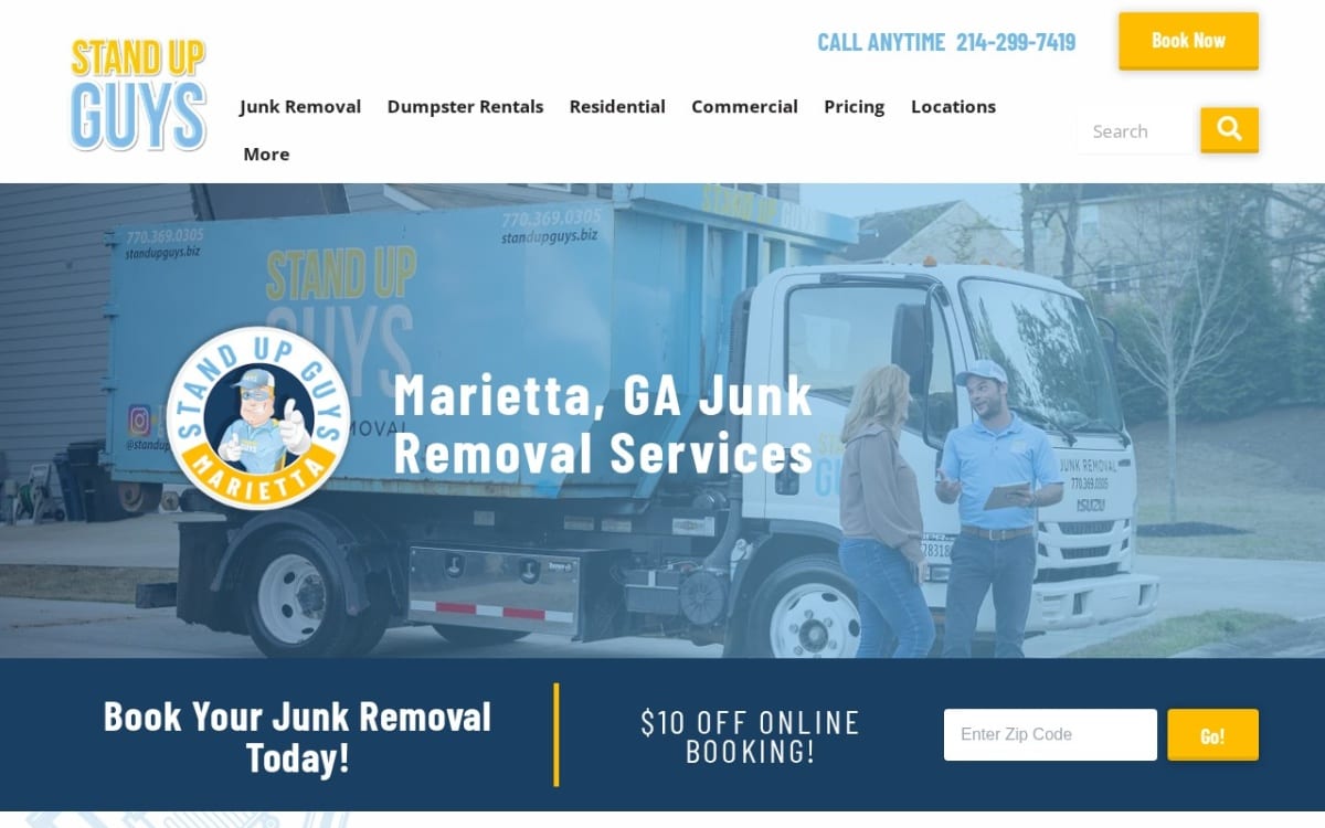 Stand Up Guys Junk Removal junk removal website homepage