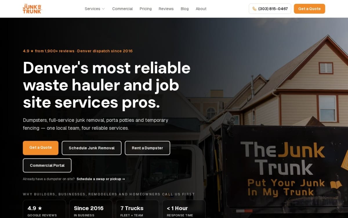 The Junk Trunk - Roll Off Dumpsters & Junk Removal Services junk removal website homepage