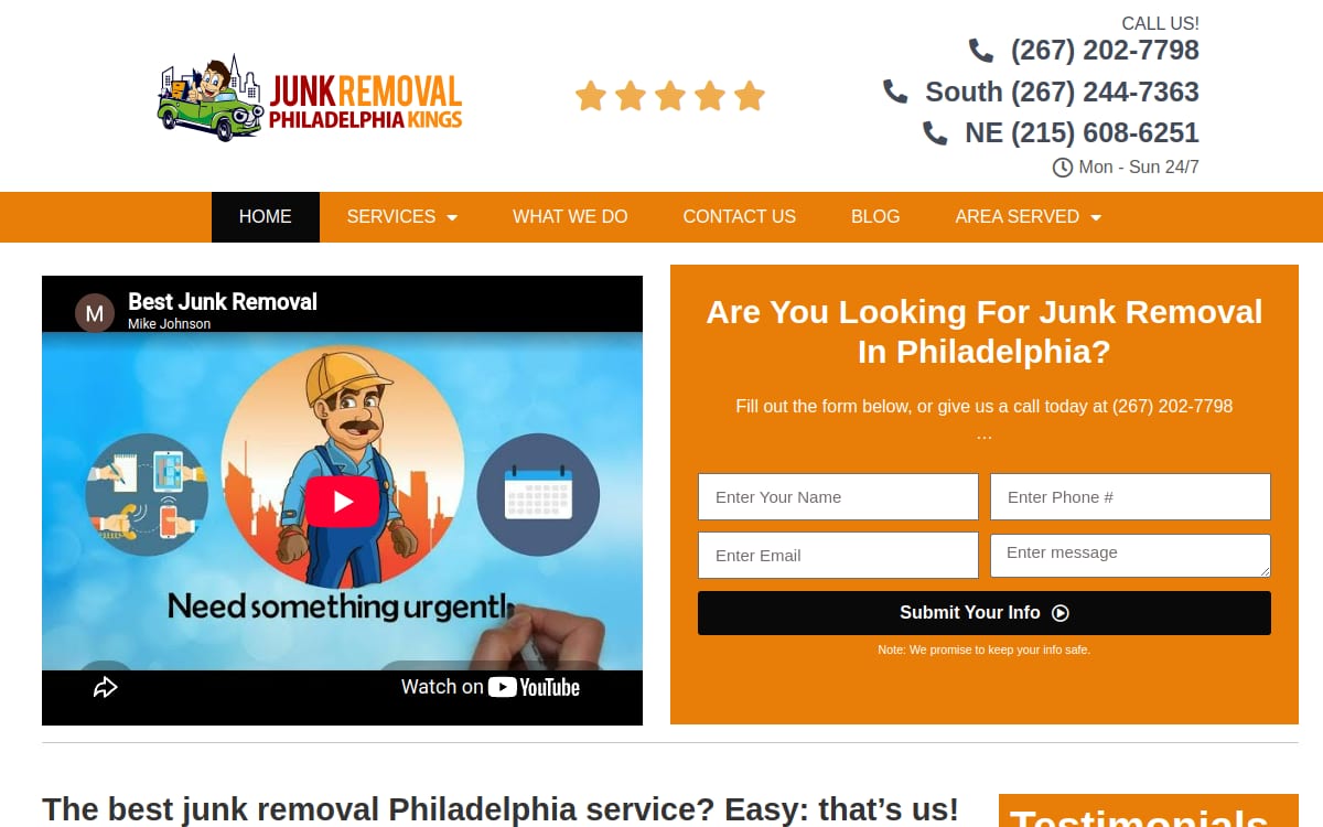 Junk Removal Philadelphia Kings junk removal website homepage