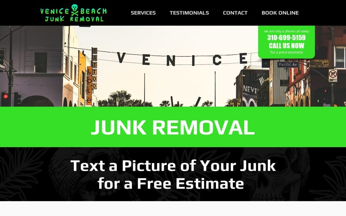 Venice Beach Junk Removal junk removal website homepage