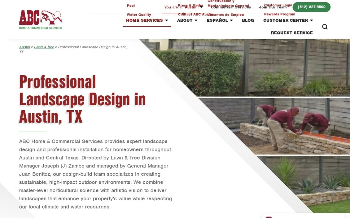 ABC Home & Commercial Services landscaping website homepage