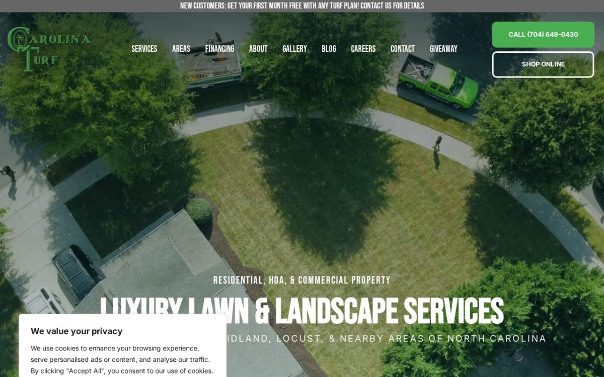 Carolina Turf Lawn and Landscape landscaping website homepage