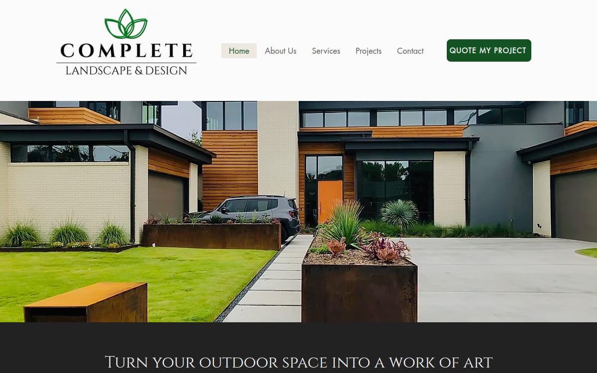 Complete Landscape & Design landscaping website homepage