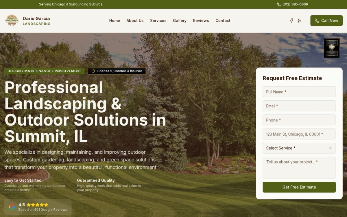 Dario Garcia Landscaping LLC landscaping website homepage