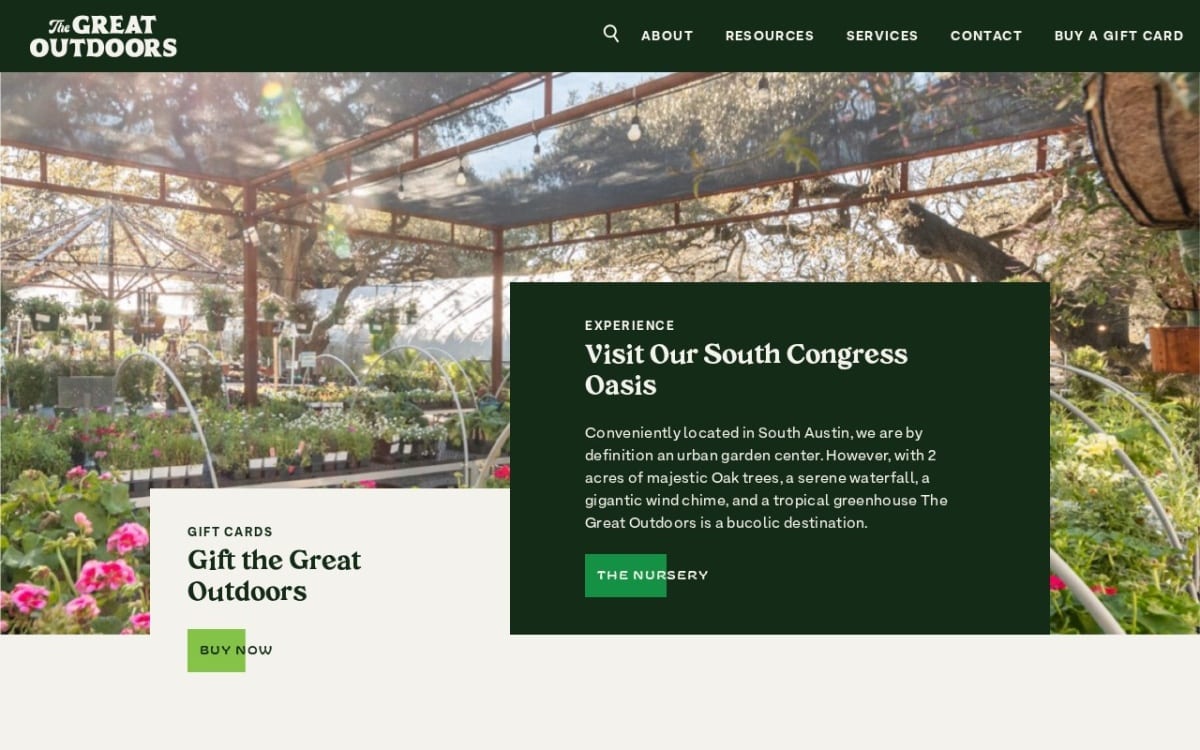 The Great Outdoors landscaping website homepage