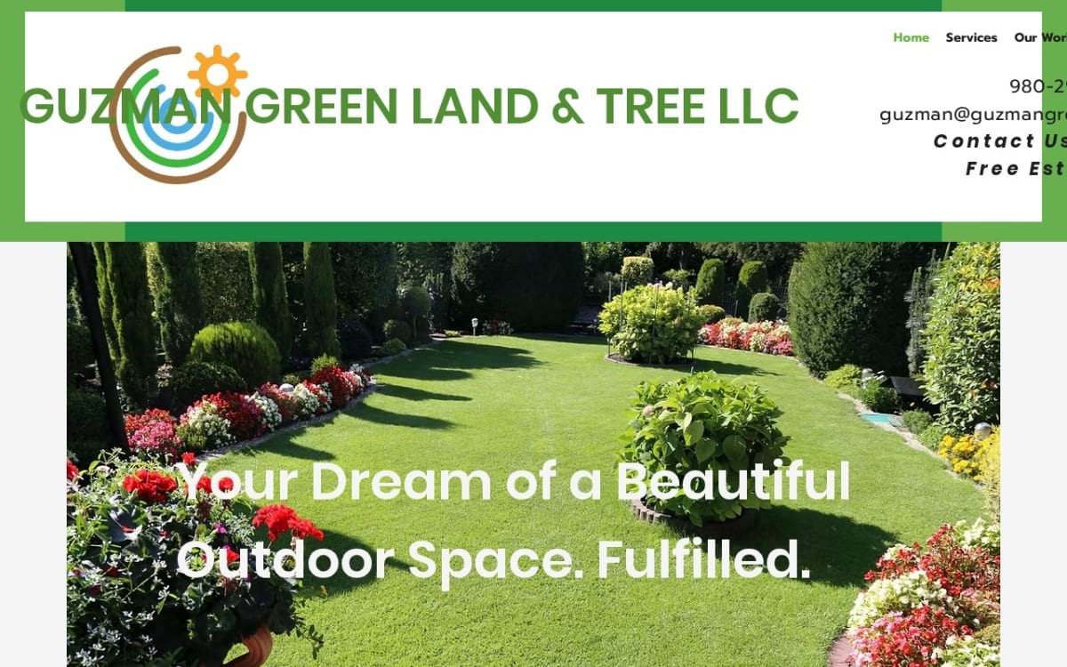 Guzman Green Land & Tree LLC landscaping website homepage