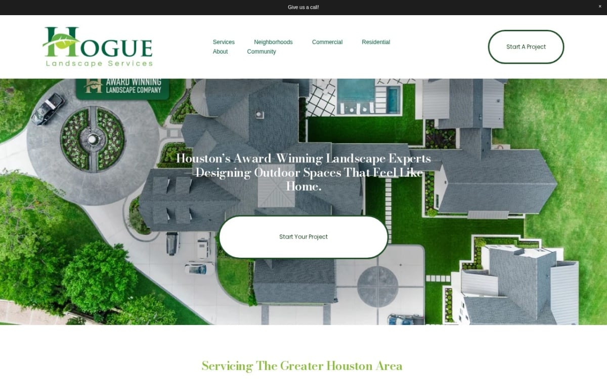 Hogue Landscape Services landscaping website homepage