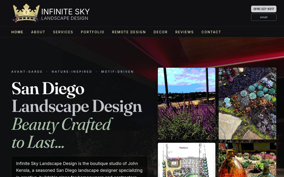 Infinite Sky Landscape Design landscaping website homepage