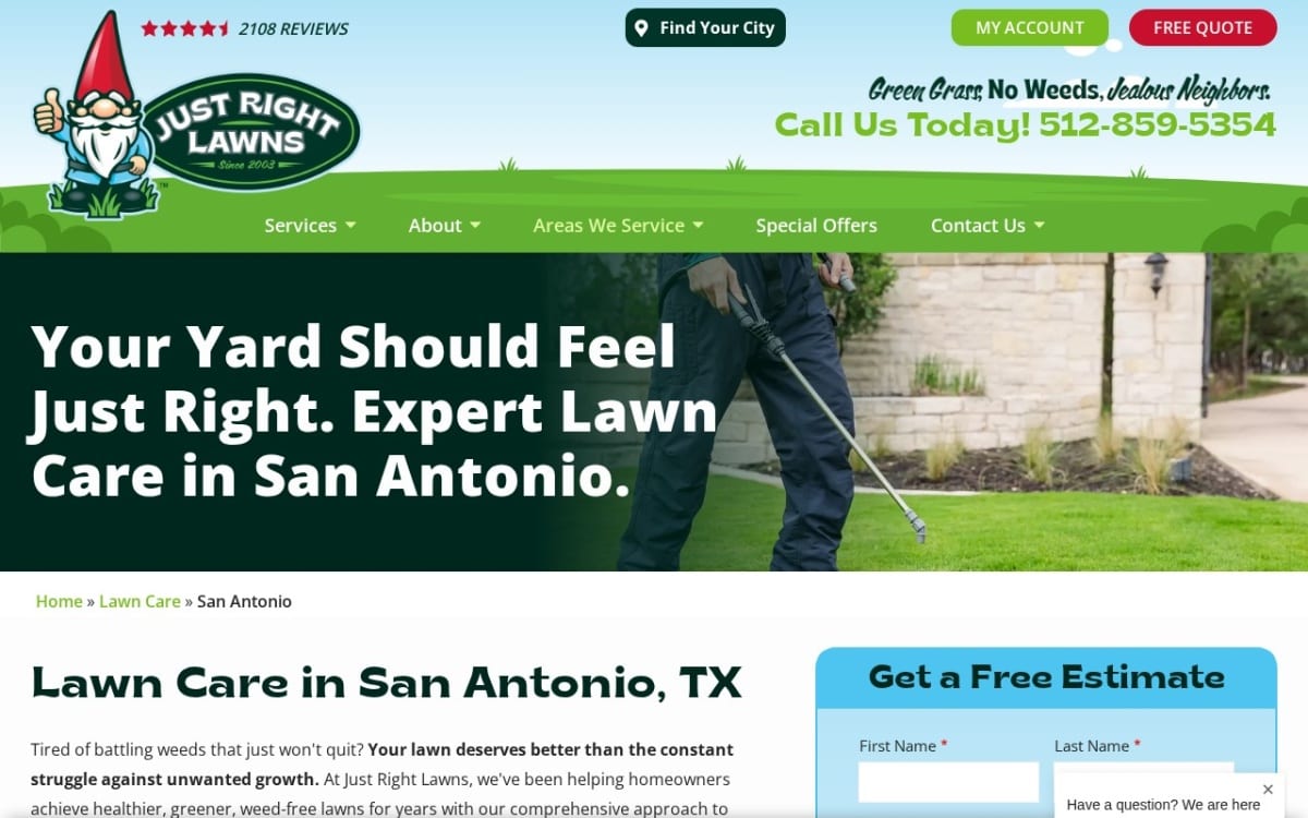 Just Right Lawns - San Antonio landscaping website homepage