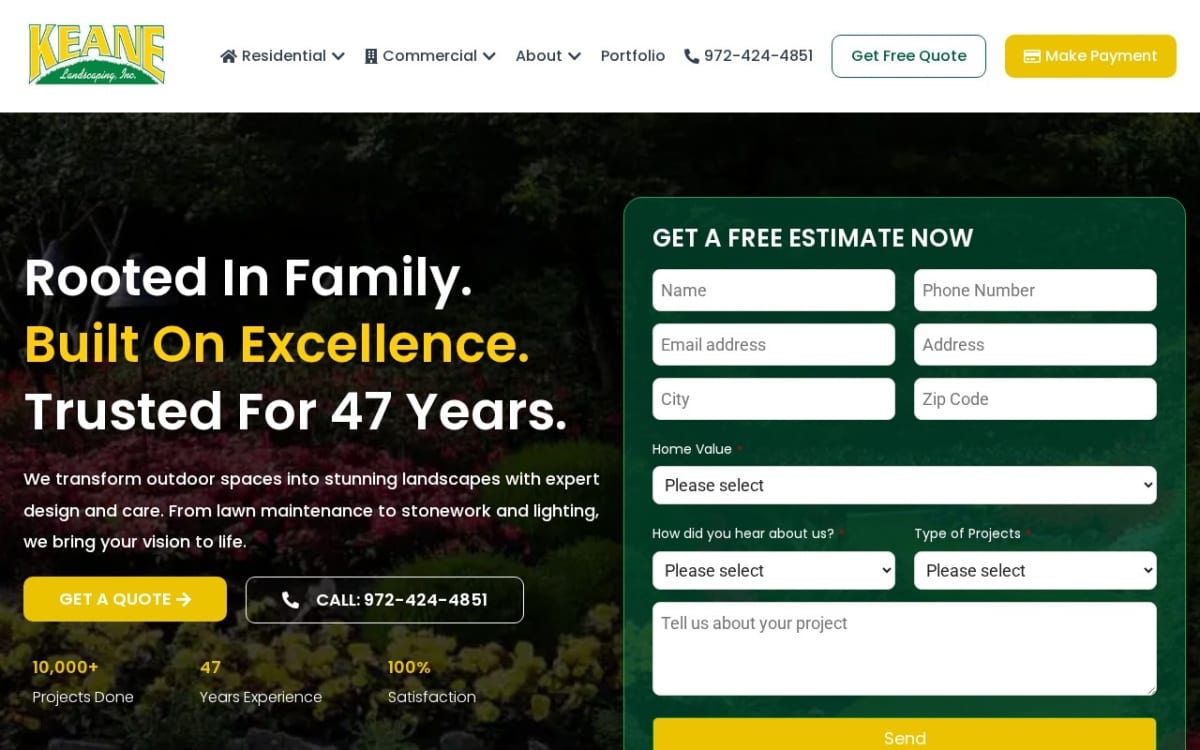 Keane Landscaping landscaping website homepage