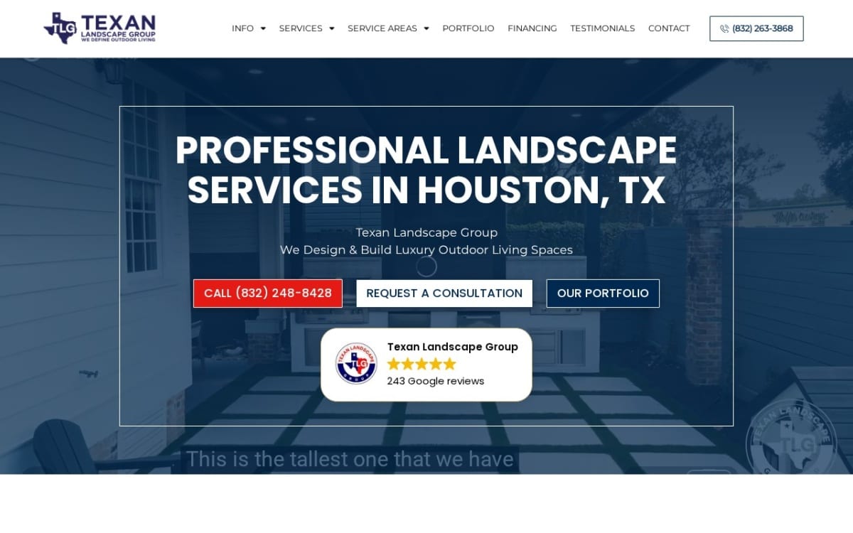 Texan Landscape Group landscaping website homepage