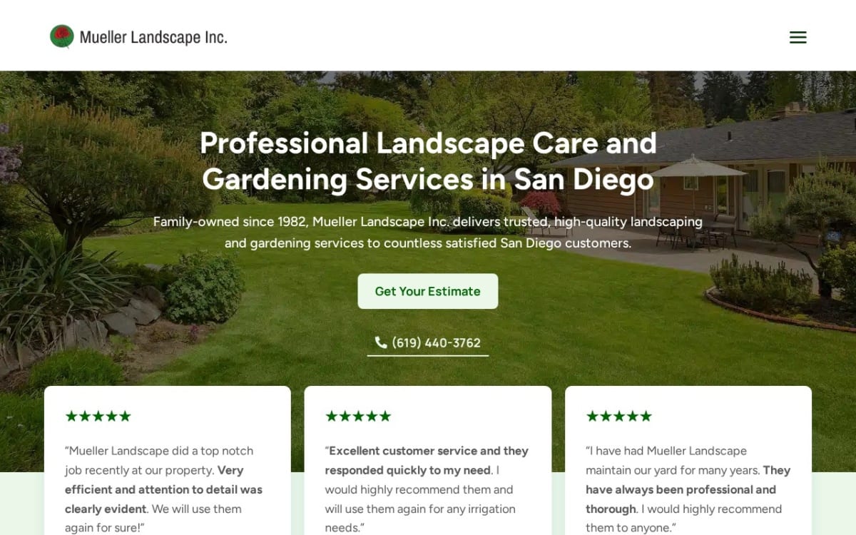 Mueller Landscape Inc landscaping website homepage