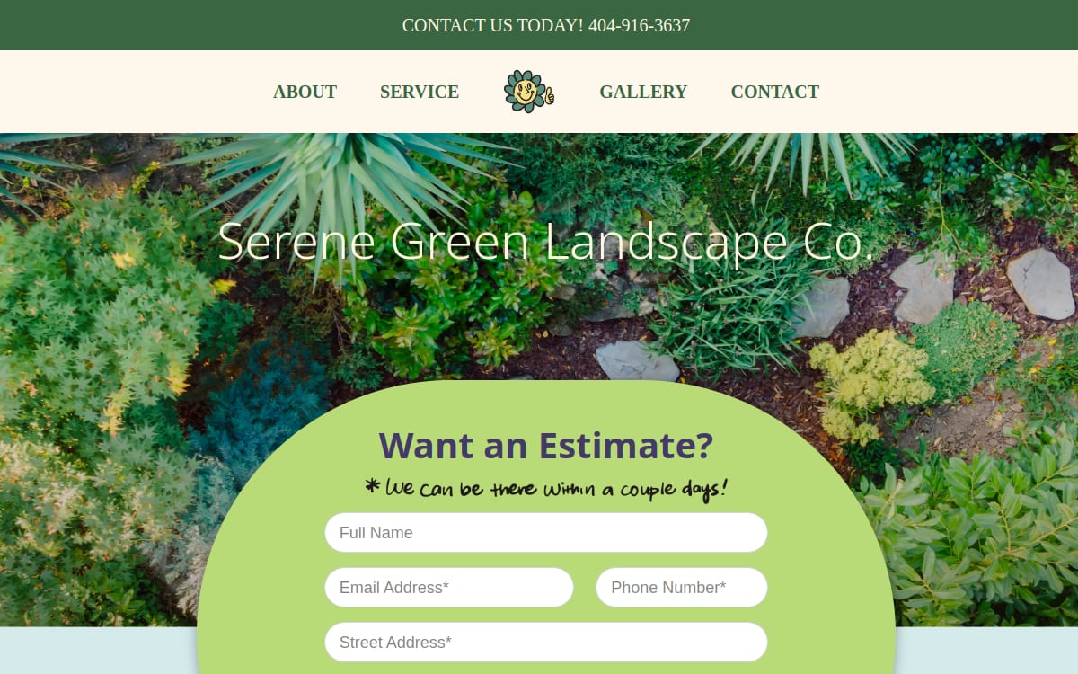 Serene Green Landscape Co. landscaping website homepage