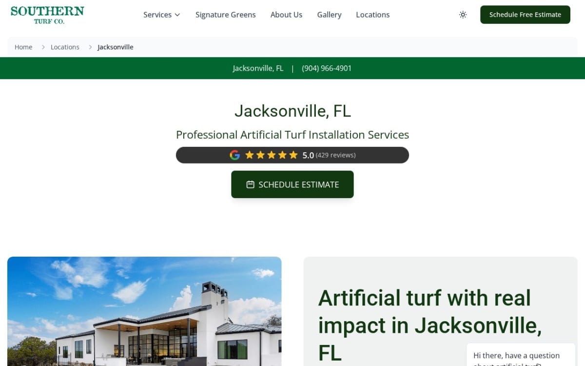 Southern Turf Co.® Jacksonville Artificial Turf landscaping website homepage