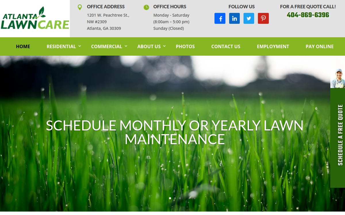 Atlanta Lawn Care Services, Inc. lawn care website homepage