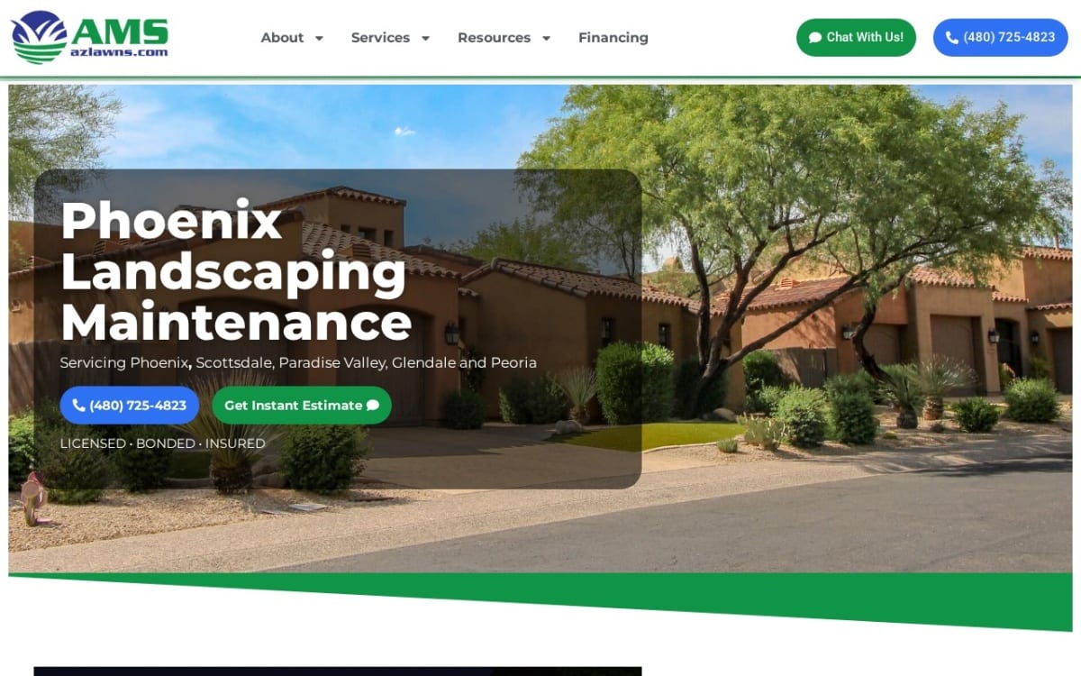 AMS Landscaping lawn care website homepage